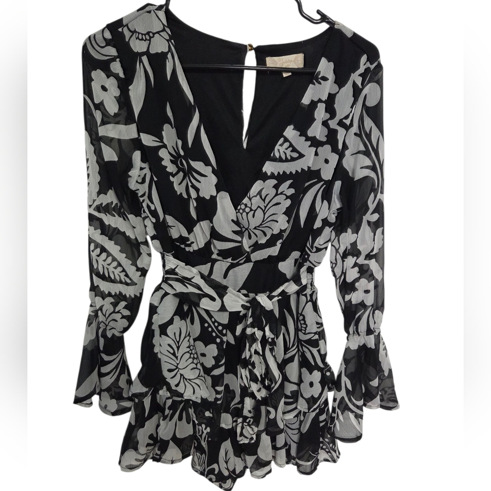 Black and White Floral Romper